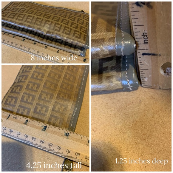 VINTAGE FENDI ZUCCHINO SMALL CLUTCH/COSMETIC BAG COATED CANVAS & LEATHER - Picture 13 of 13